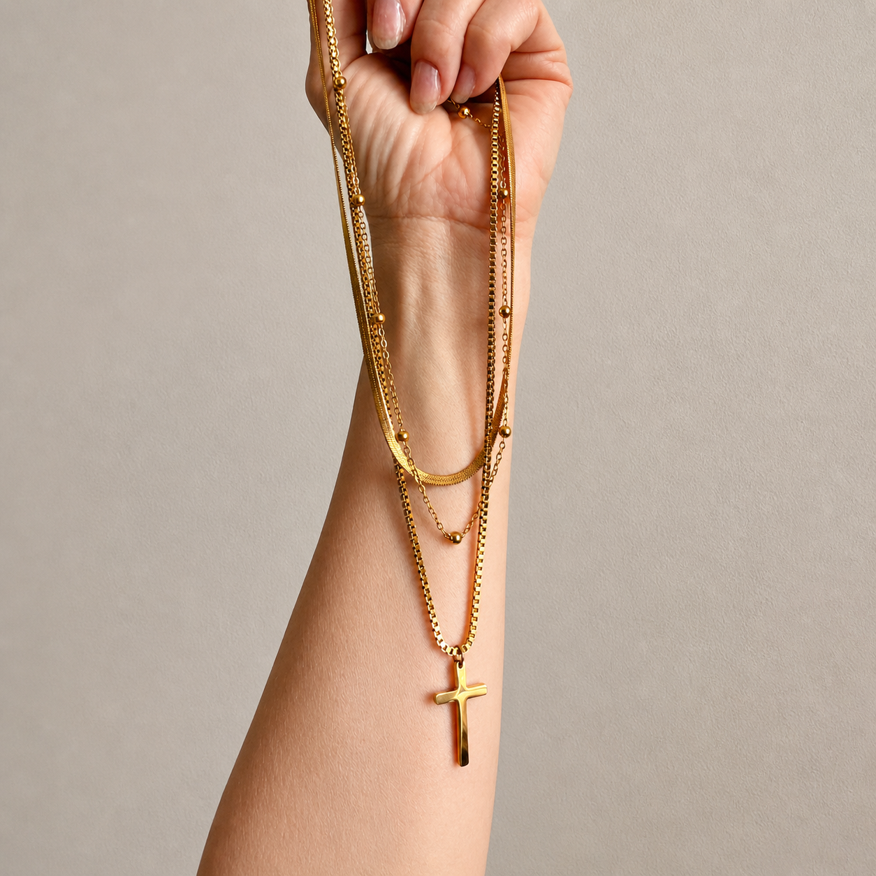 Gold Cross Layered Necklace