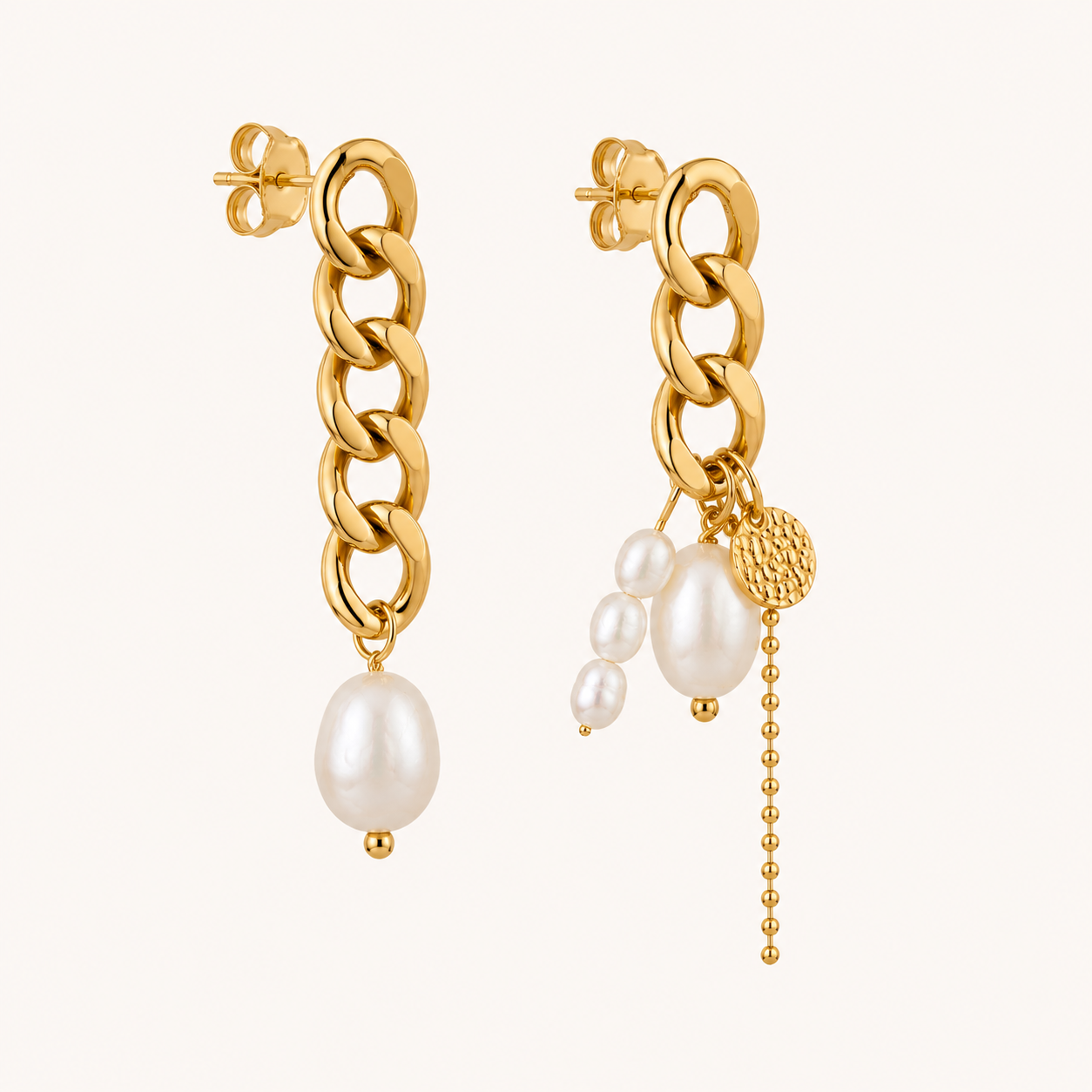 Asymmetric Pearl Chain Earrings