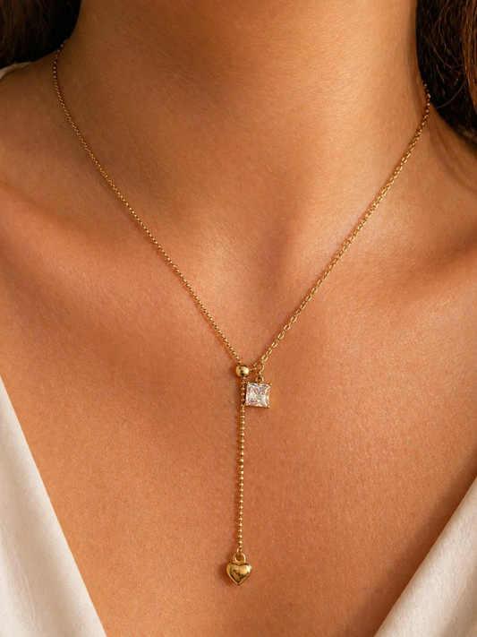 Zircon Heart Drop Necklace