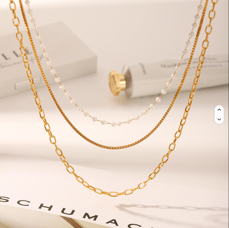 Layered Pearl Gold Chain Necklace
