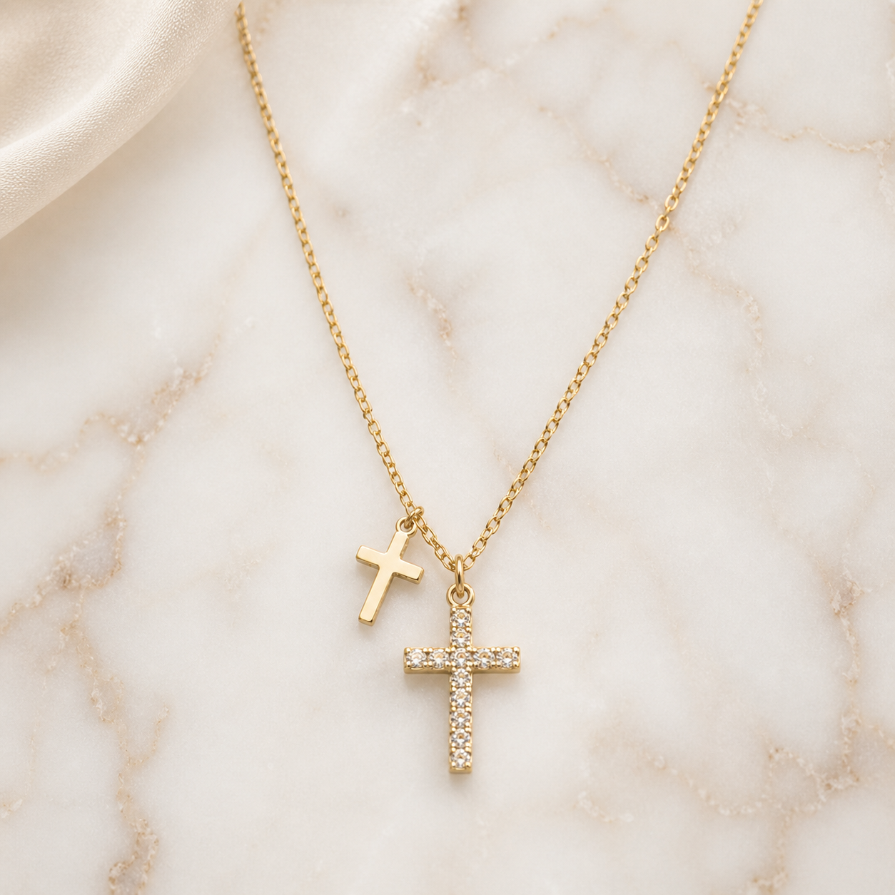 Gold Zircon Cross Necklace