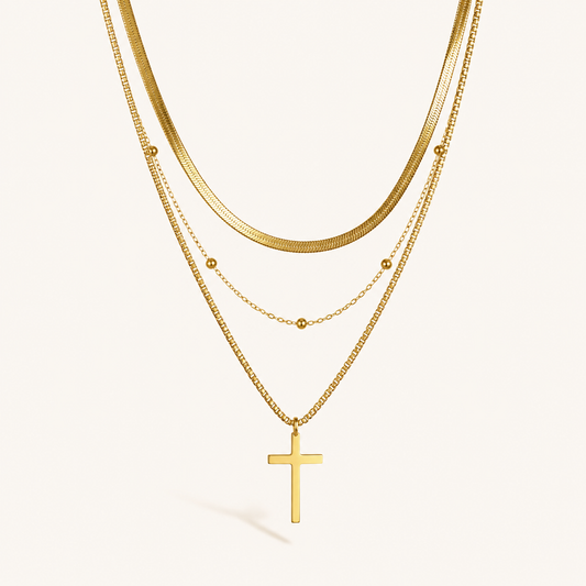Gold Cross Layered Necklace