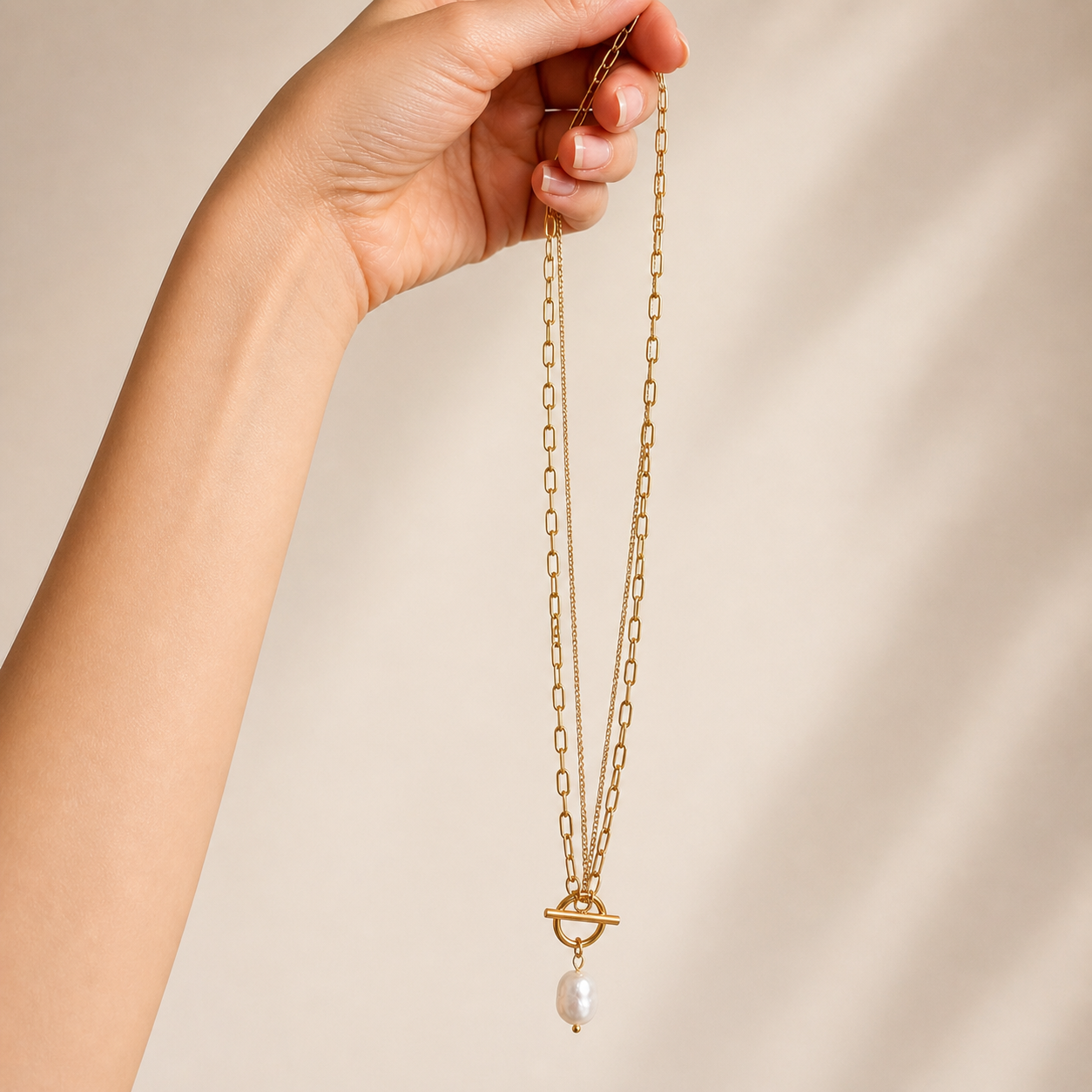 Layered Pearl Toggle Necklace