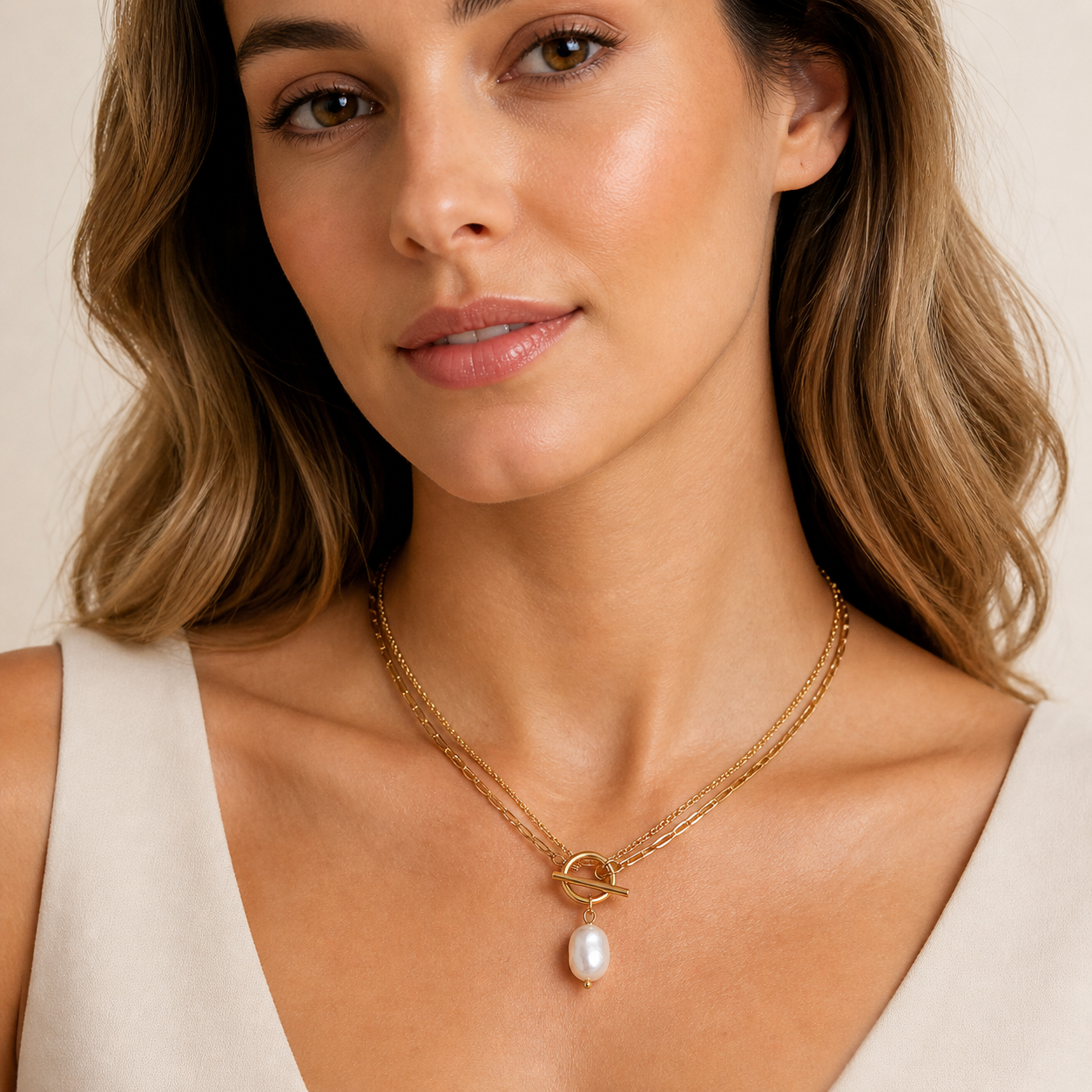 Layered Pearl Toggle Necklace
