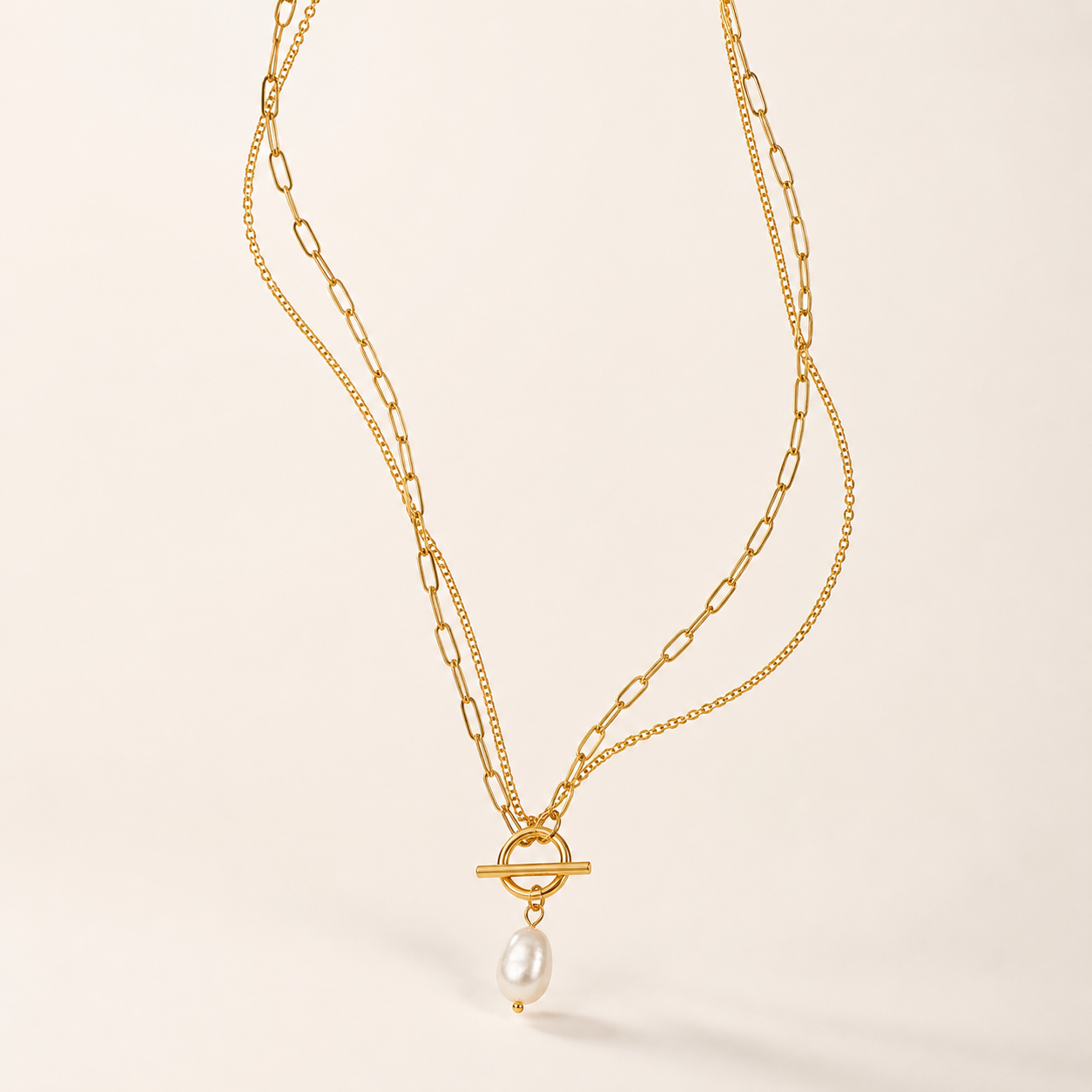 Layered Pearl Toggle Necklace