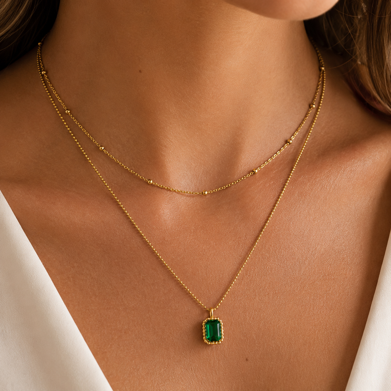 Layered Zircon Pendant Necklace