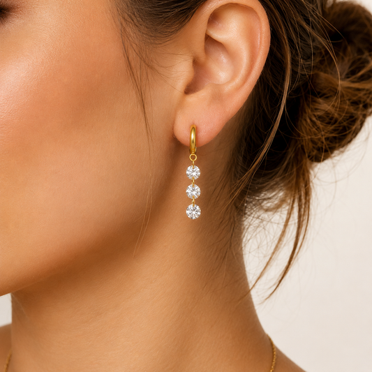 Triple Zircon Drop Earrings