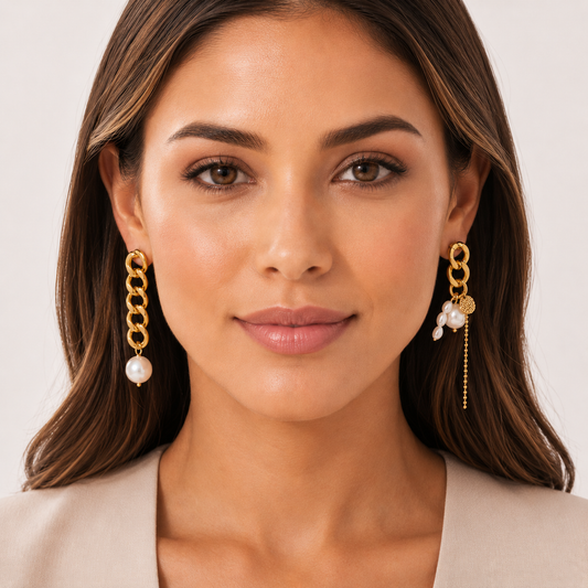 Asymmetric Pearl Chain Earrings