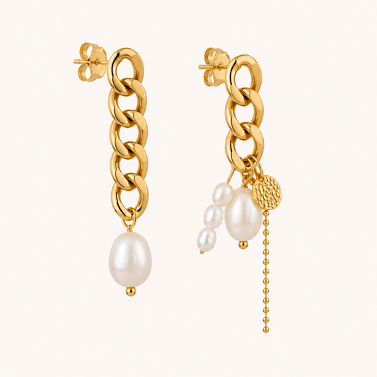 Asymmetric Pearl Chain Earrings