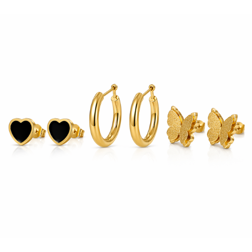 Gold Butterfly Heart Earrings Set