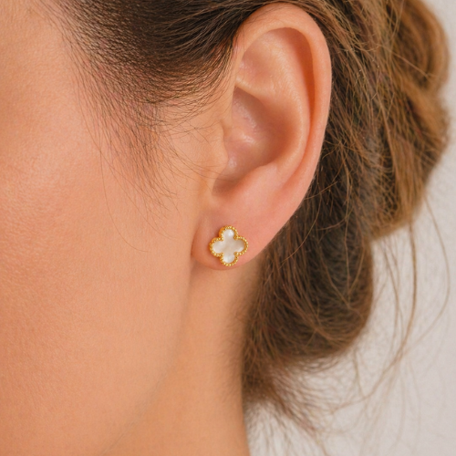 Gold Clover Flower Earrings Set