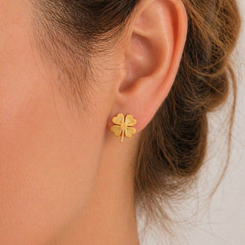 Gold Clover Flower Earrings Set