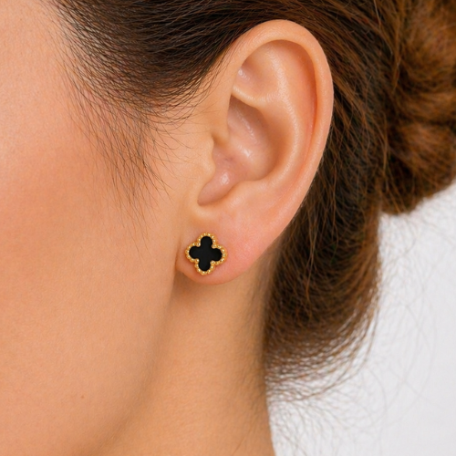 Gold Clover Flower Earrings Set
