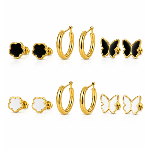 Clover Butterfly Gold Earrings Set