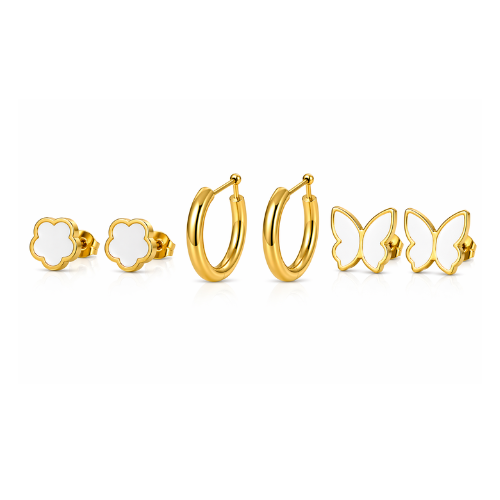 Clover Butterfly Gold Earrings Set