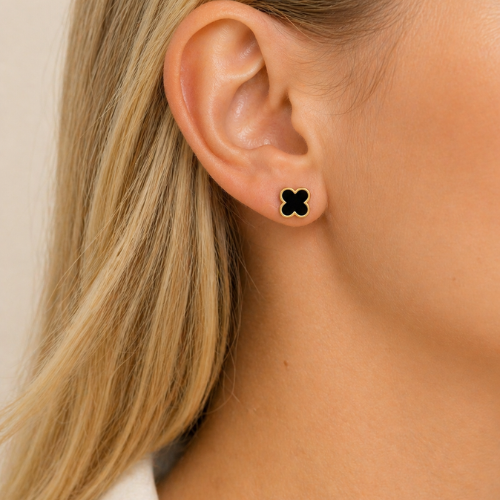 Gold Clover Hoop Earrings Set