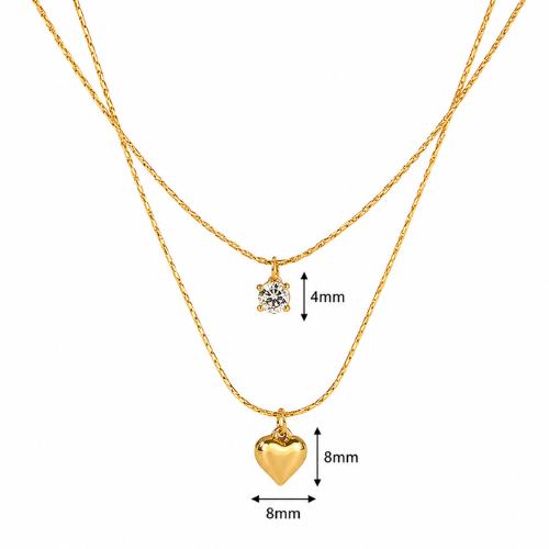 Layered Heart Zircon Gold Necklace
