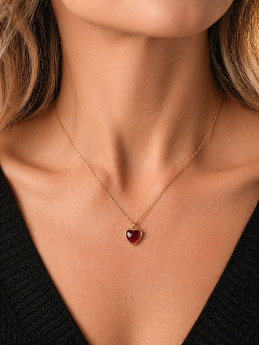 Red Heart Agate Pendant Necklace