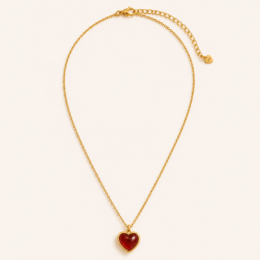 Red Heart Agate Pendant Necklace