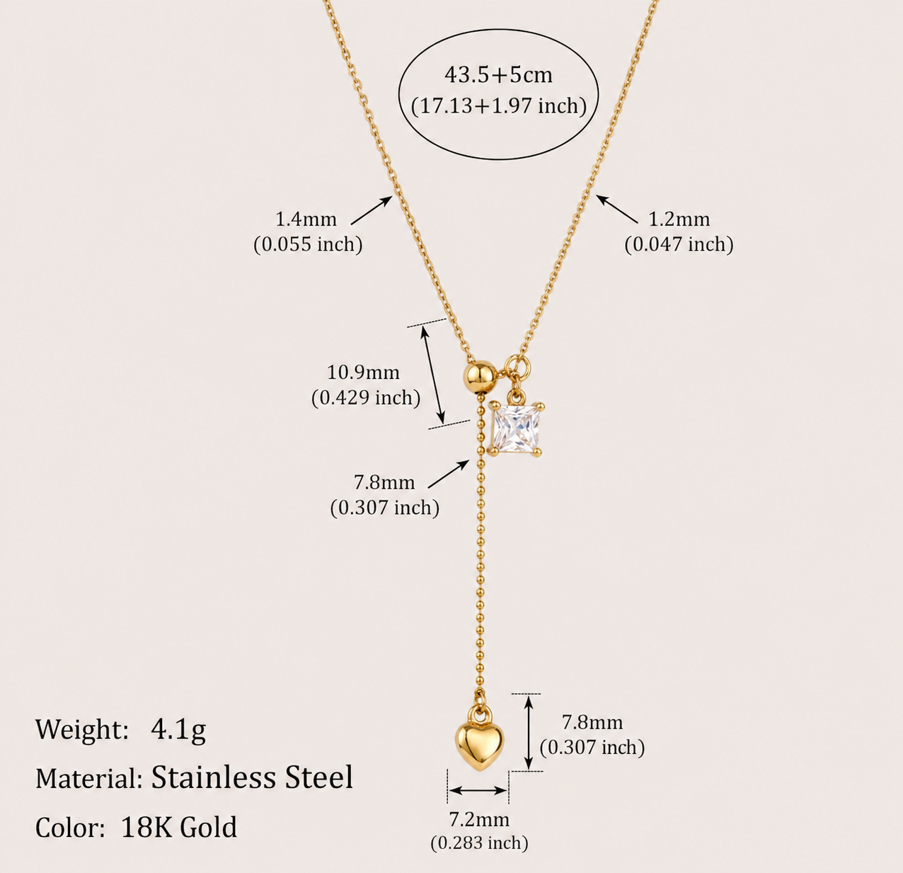 Zircon Heart Drop Necklace