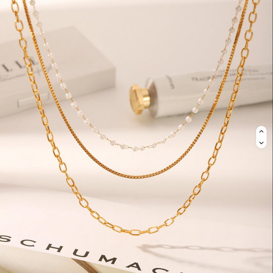 Layered Pearl Gold Chain Necklace