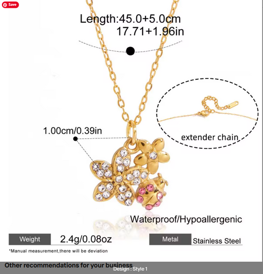 Clover Ladybug Flower Necklace