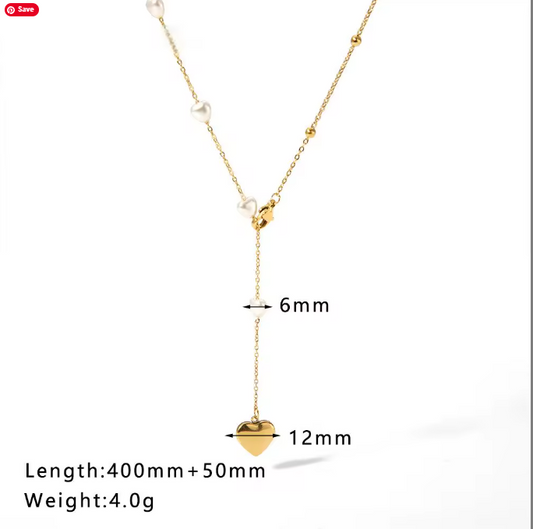 Pearl Heart Lariat Necklace
