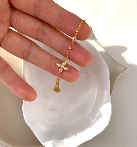 Gold Clover Zircon Charm Necklace
