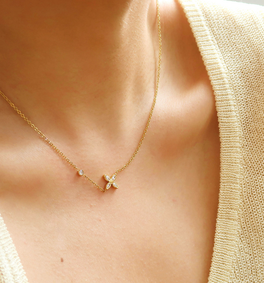 Gold Clover Zircon Charm Necklace