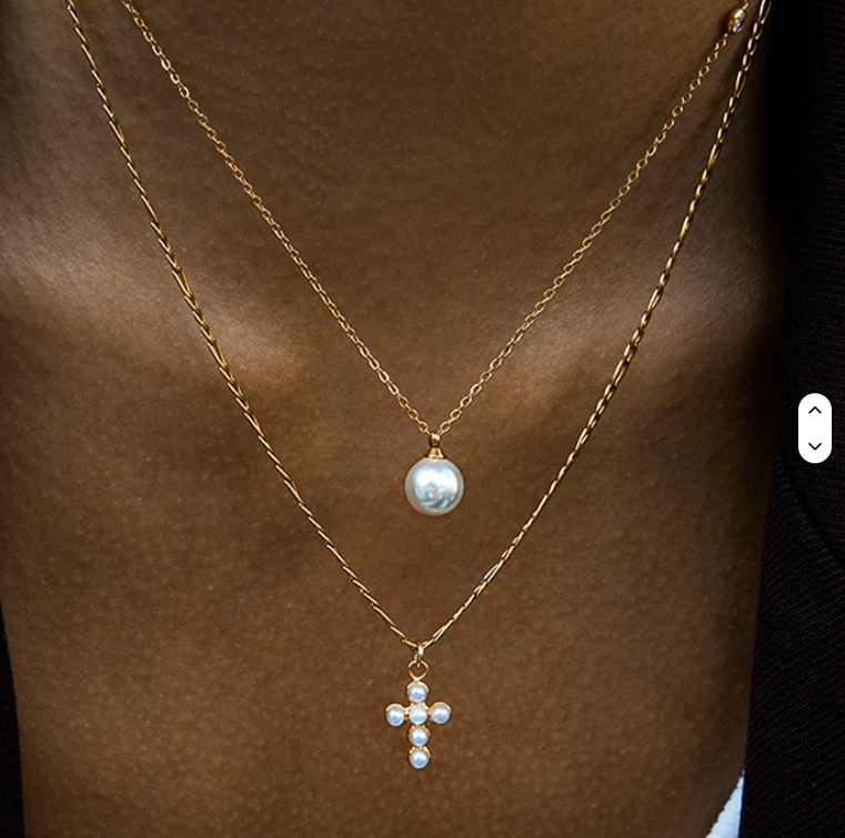 Layered Pearl Cross Necklace