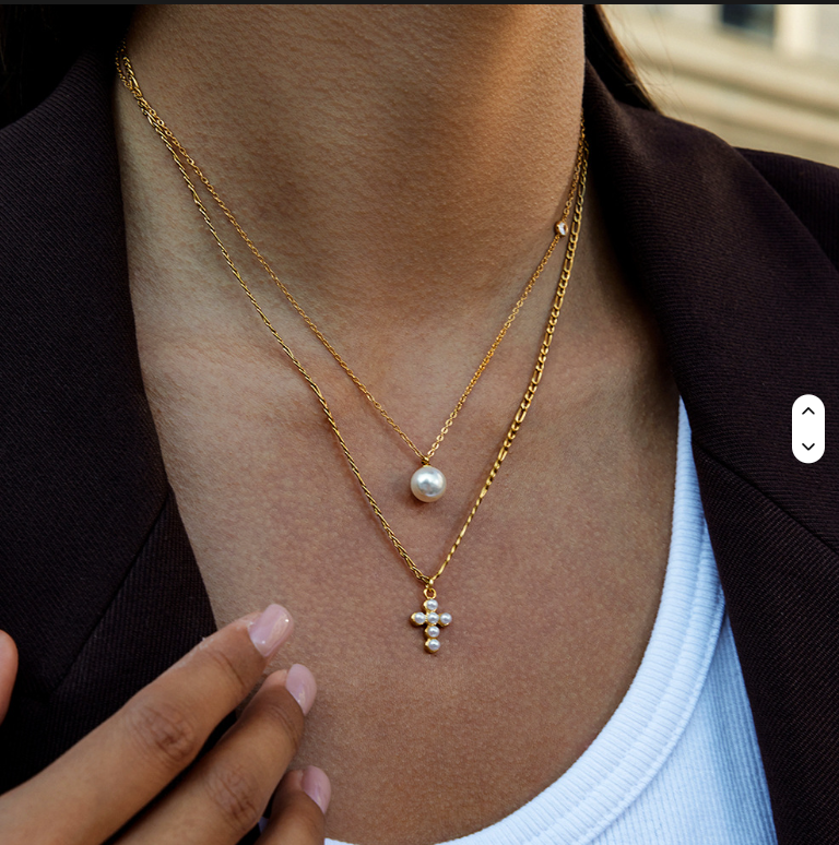 Layered Pearl Cross Necklace
