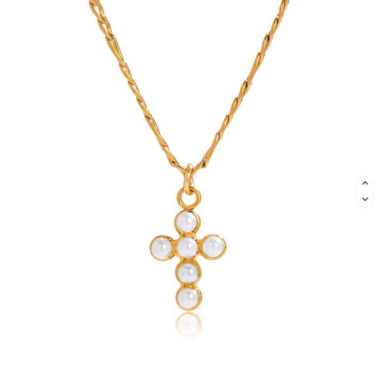 Layered Pearl Cross Necklace