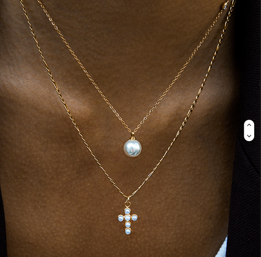 Layered Pearl Cross Necklace